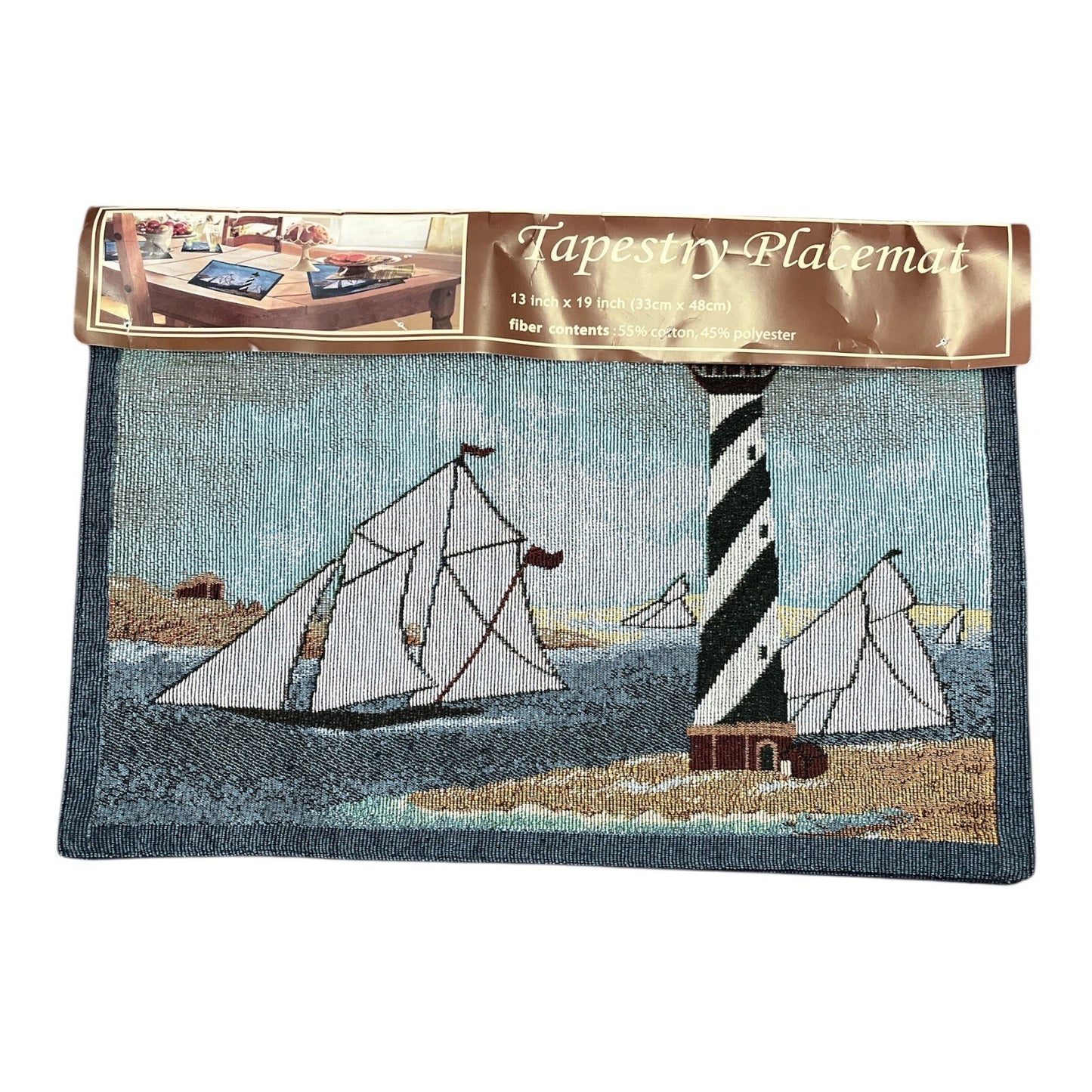 Set of 4 Nautical Lighthouse & Sailboat Tapestry Placemats – P.P. Home Collection