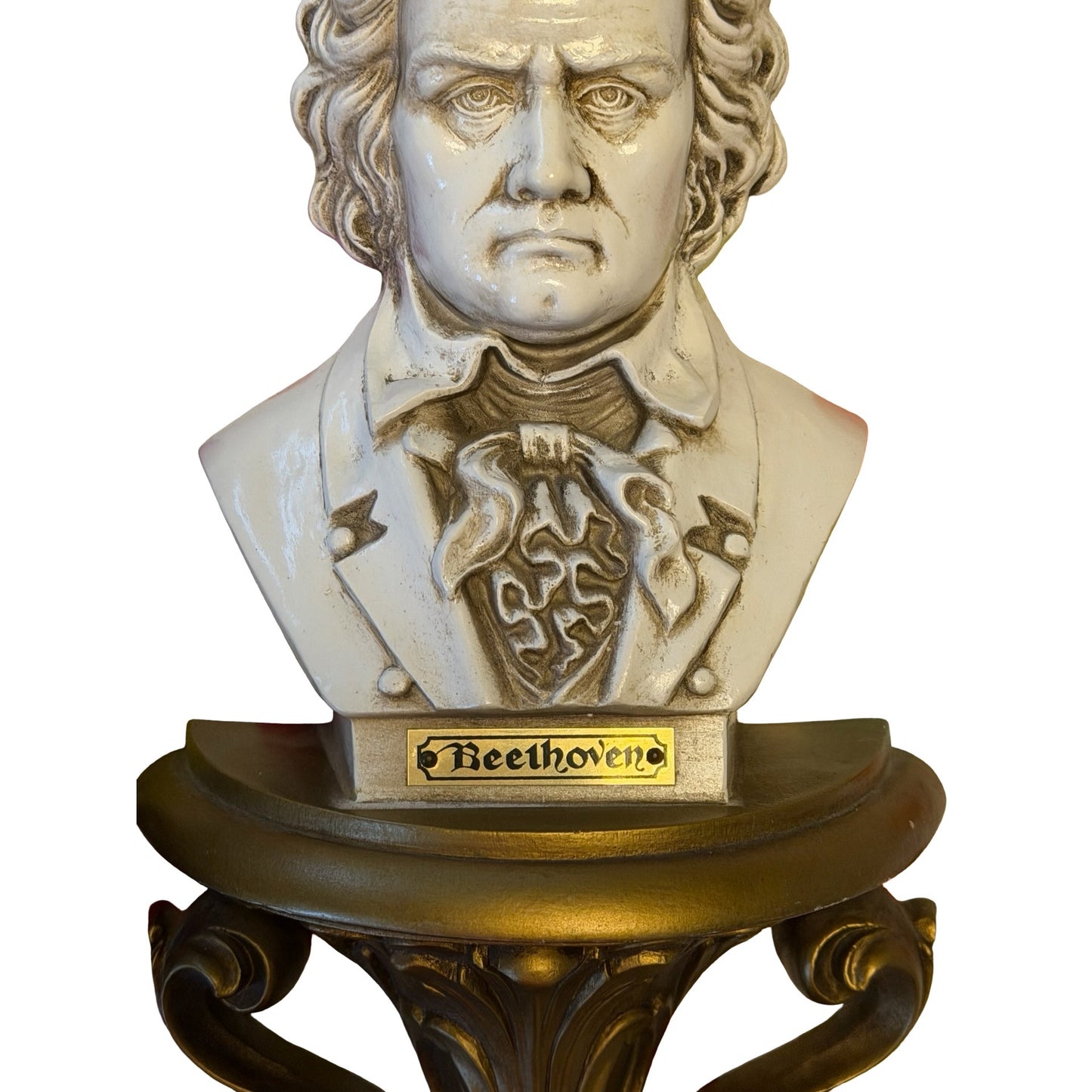 Vintage 1973 Burwood Bach Beethoven Wall Plaques Set of 2 Classical Composer Bust Shelves Gold Ivory