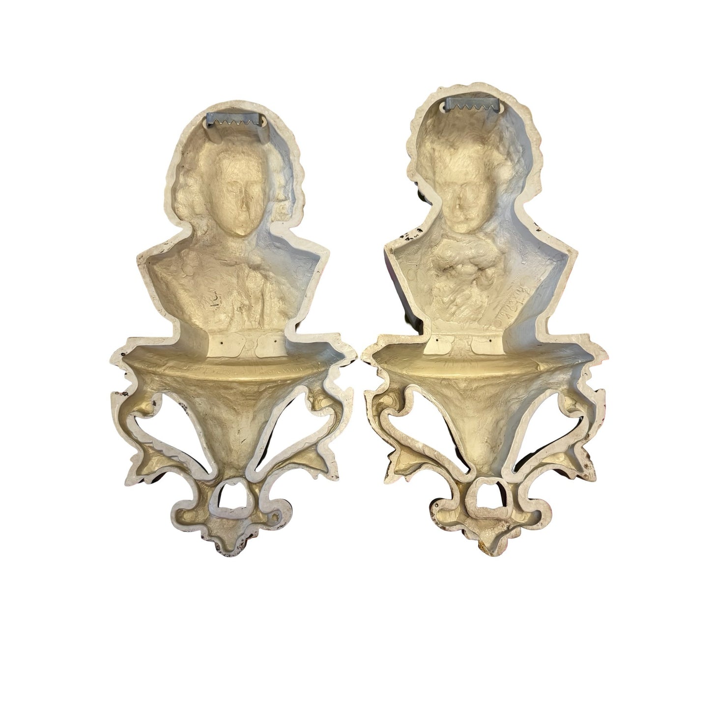 Vintage 1973 Burwood Bach Beethoven Wall Plaques Set of 2 Classical Composer Bust Shelves Gold Ivory