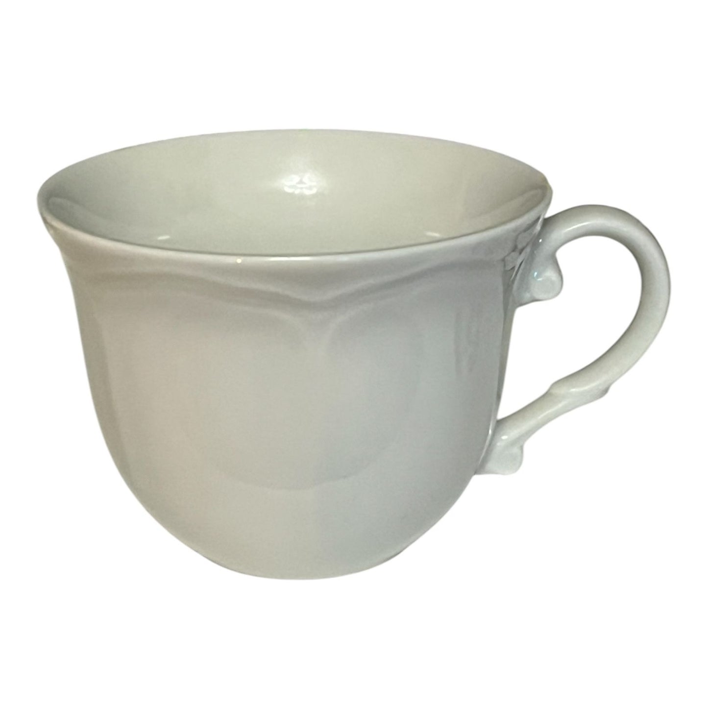 Set of 5 Williams Sonoma Baroque White Porcelain Cups – Made in Japan – Classic Embossed Scroll Design