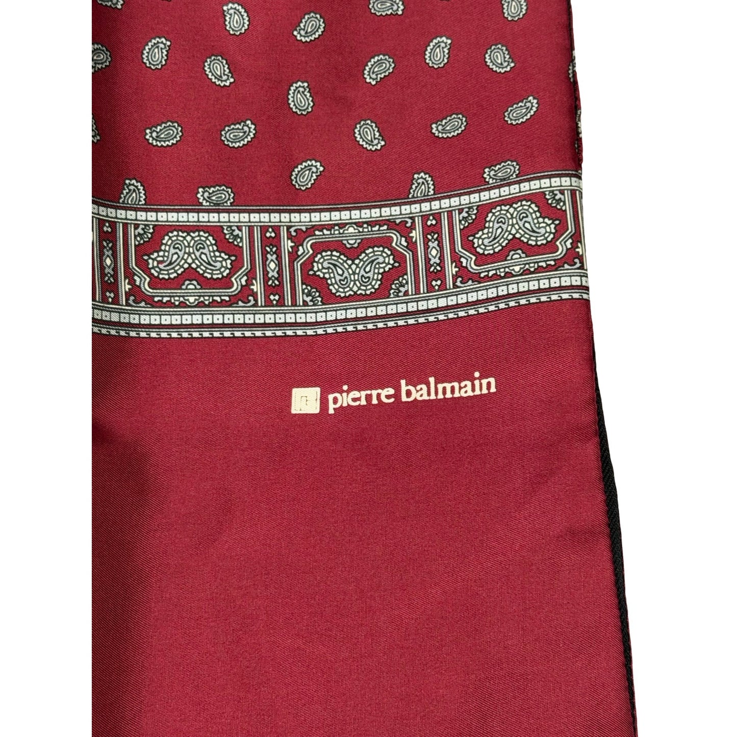 Pierre Balmain Reversible Silk Wool Scarf Burgundy Paisley Black Italy 54" Luxury Fringe