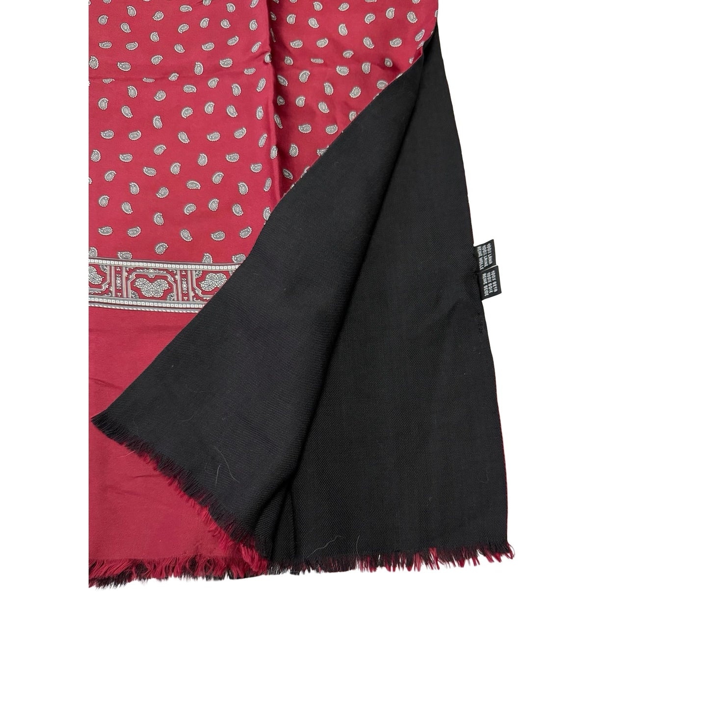 Pierre Balmain Reversible Silk Wool Scarf Burgundy Paisley Black Italy 54" Luxury Fringe