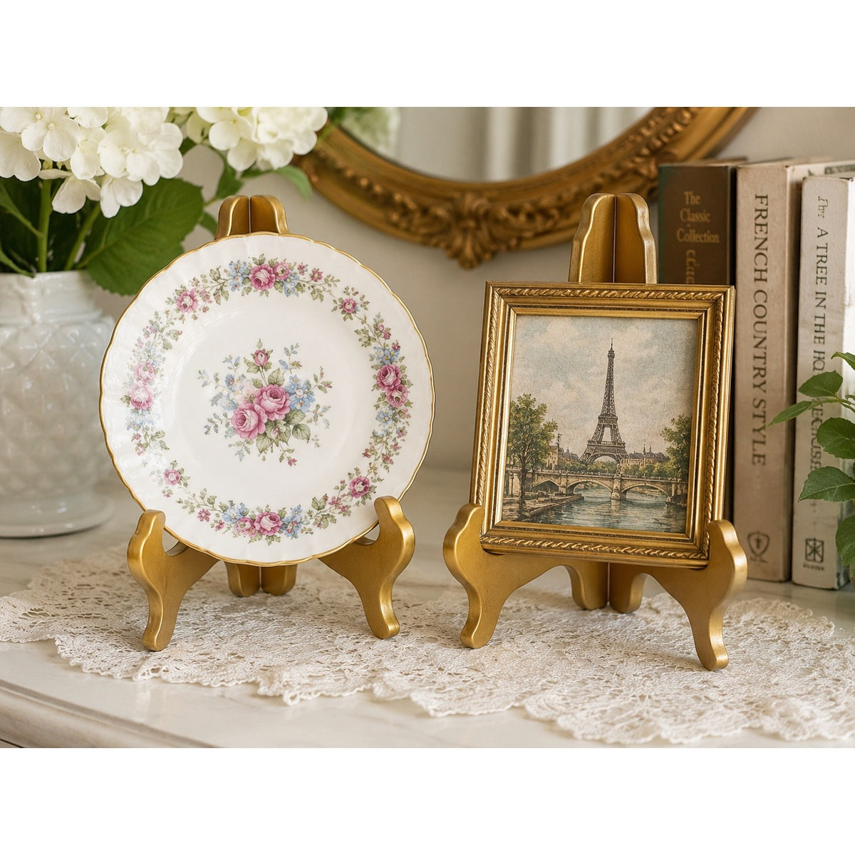 Vintage Gold Folding Display Easels Set of 2 Plate Picture Stands 8 Inch