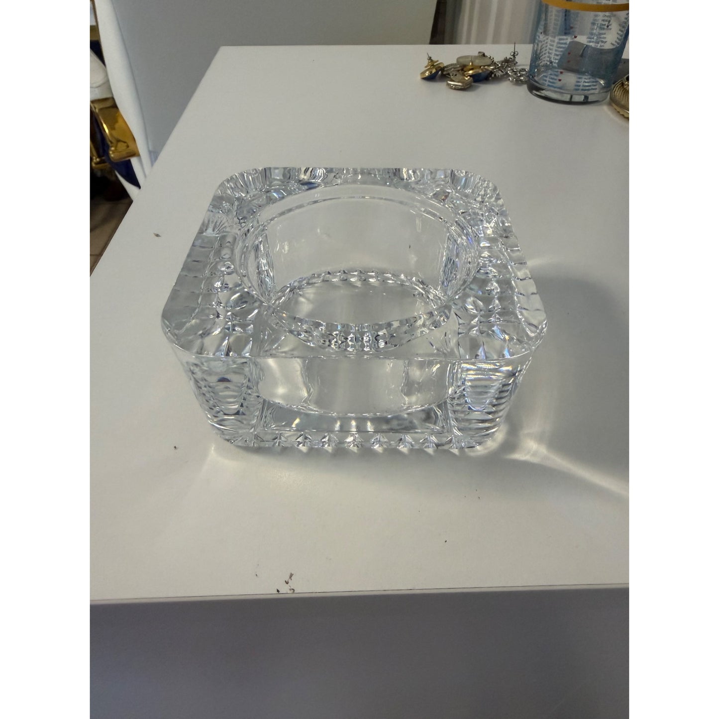 Vintage French Crystal Glass Ashtray Square Cut Glass Catchall Trinket Dish France