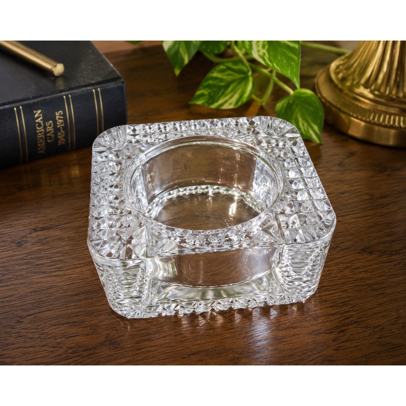Vintage French Crystal Glass Ashtray Square Cut Glass Catchall Trinket Dish France