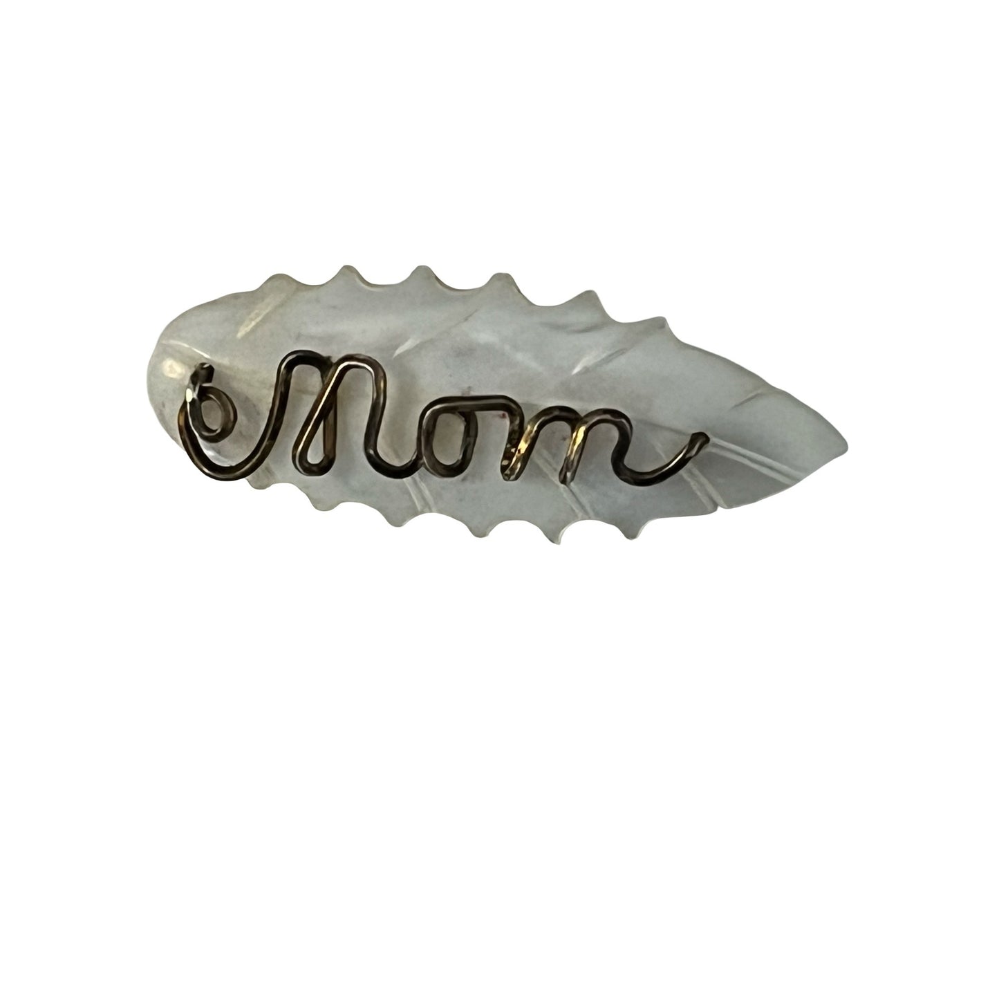 Vintage Leaf Brooch Set Gold Tone Leaf & Mother of Pearl “Mom” Pin