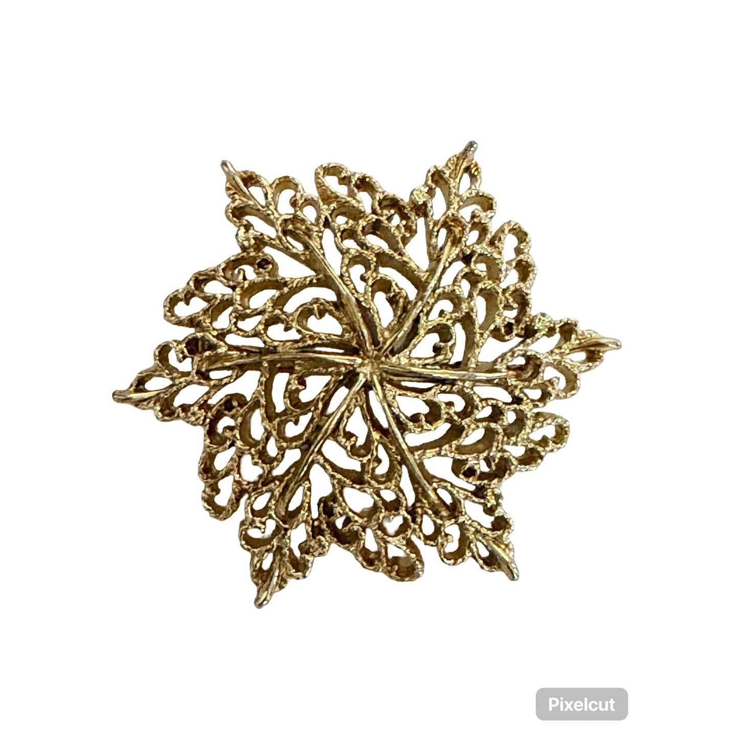 Vintage Gerry’s Gold Tone Filigree Snowflake Brooch Holiday Pin