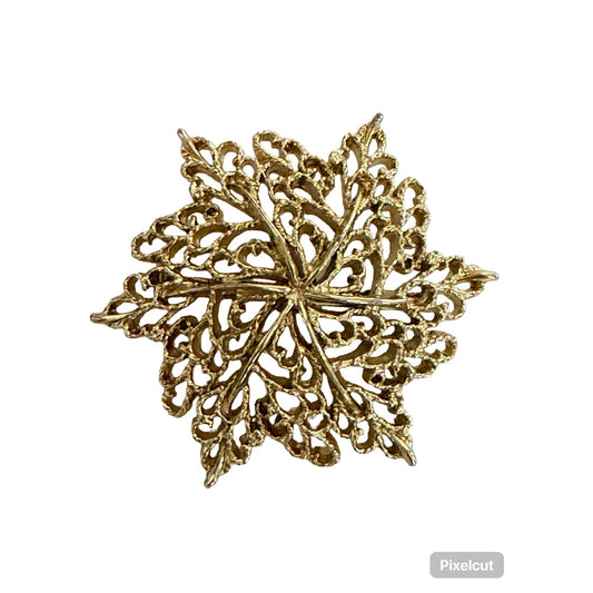 Vintage Gerry’s Gold Tone Filigree Snowflake Brooch Holiday Pin