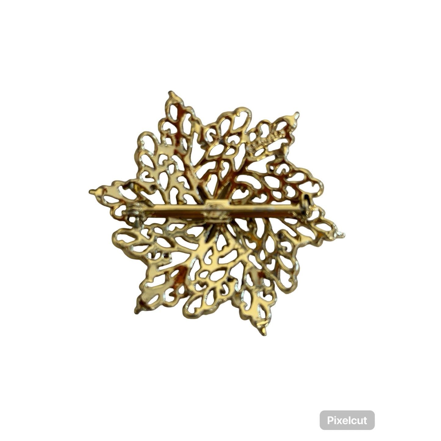 Vintage Gerry’s Gold Tone Filigree Snowflake Brooch Holiday Pin