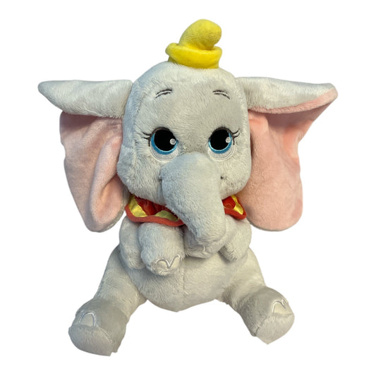Disney Dumbo Plush 10" Elephant Big Blue Eyes Pink Ears Yellow Hat Stuffed Toy
