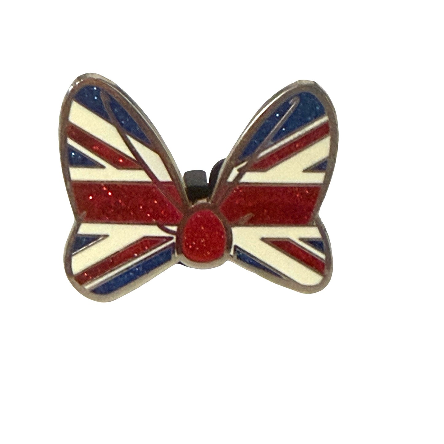 Disney Parks Minnie Mouse Union Jack Bow Tie Pin Red White Blue Glitter