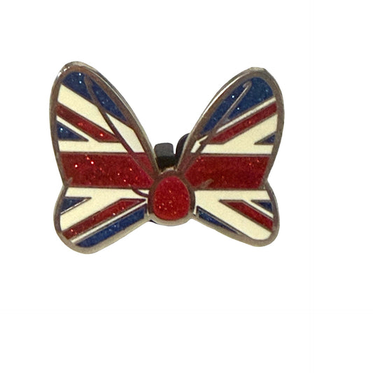 Disney Parks Minnie Mouse Union Jack Bow Tie Pin Red White Blue Glitter