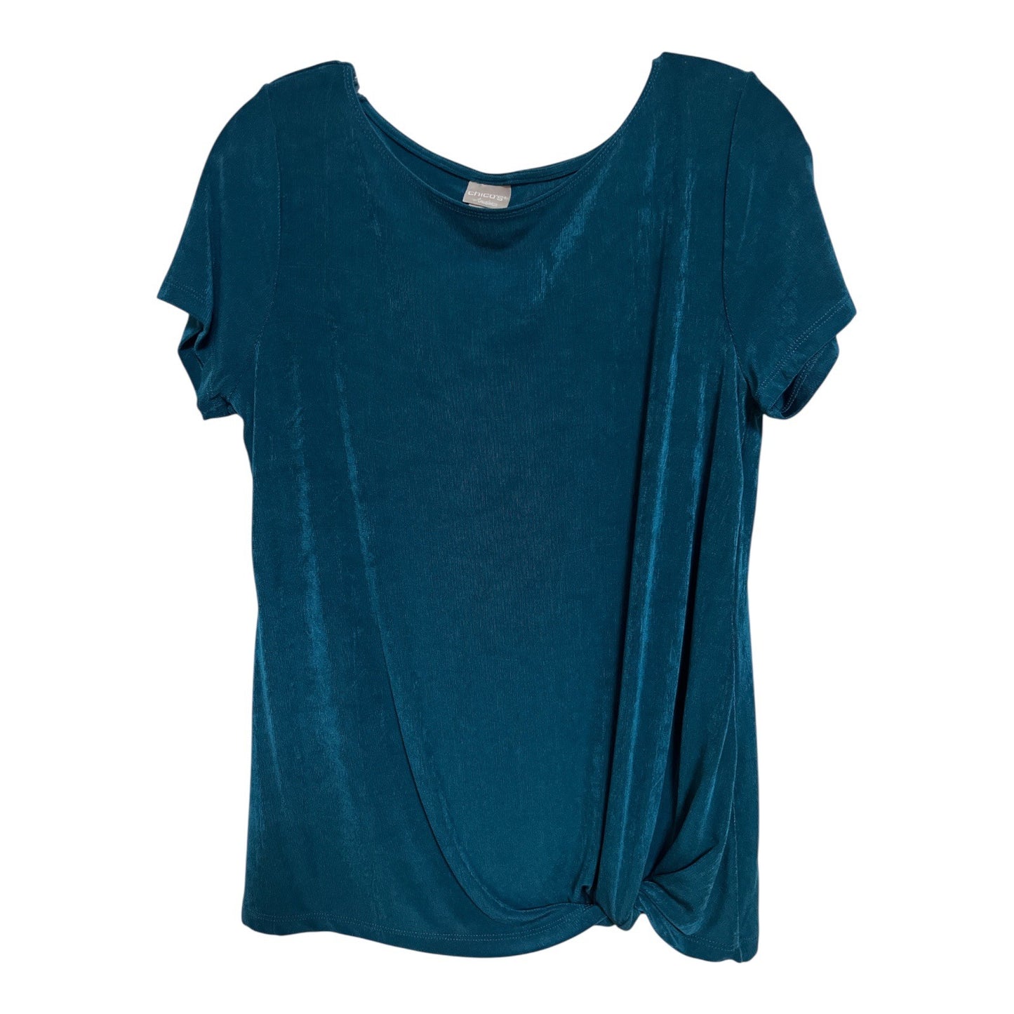 Chico’s Travelers Women’s M Teal Short-Sleeve Top – Draped Front Knot