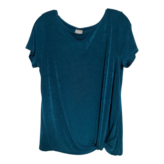 Chico’s Travelers Women’s M Teal Short-Sleeve Top – Draped Front Knot