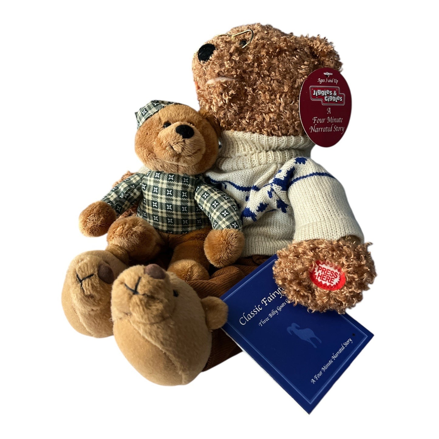 2003 Jiggles & Giggles Talking Storytelling Bear Three Billy Goats Gruff Plush NWT