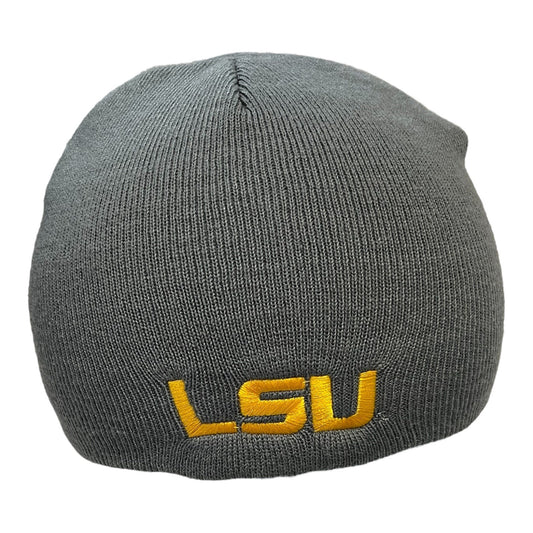 LSU Tigers Gray Knit Beanie Hat Embroidered Logo NCAA Winter Cap