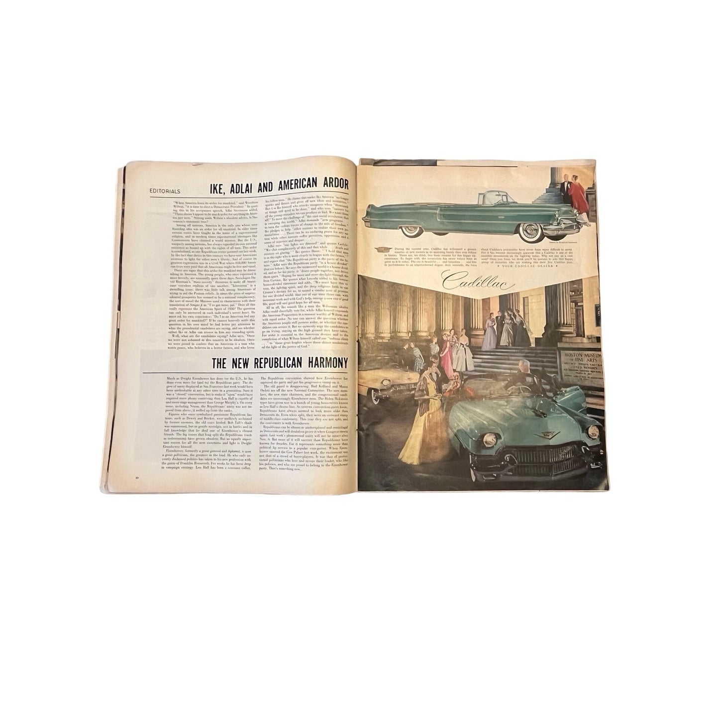 Vintage 1950s Magazine Slavery Feature Eisenhower Adlai Political Issue Mid Century Ads Cadillac Rexall Americana