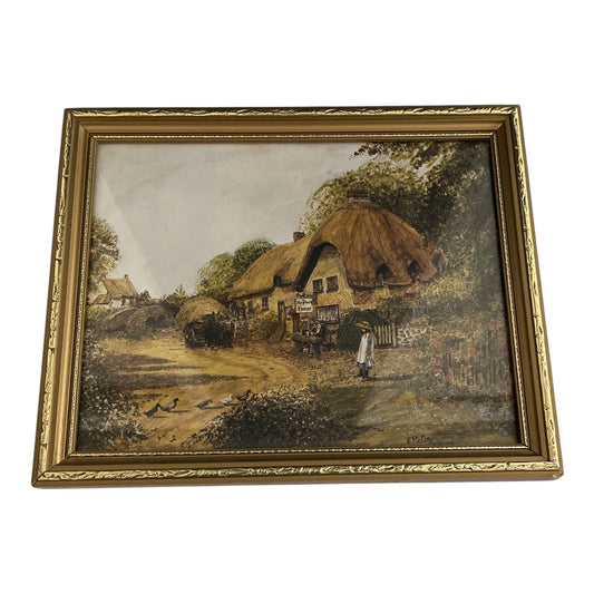 Vintage Framed Cottage Scene Print – Signed E. Picton – 8x10