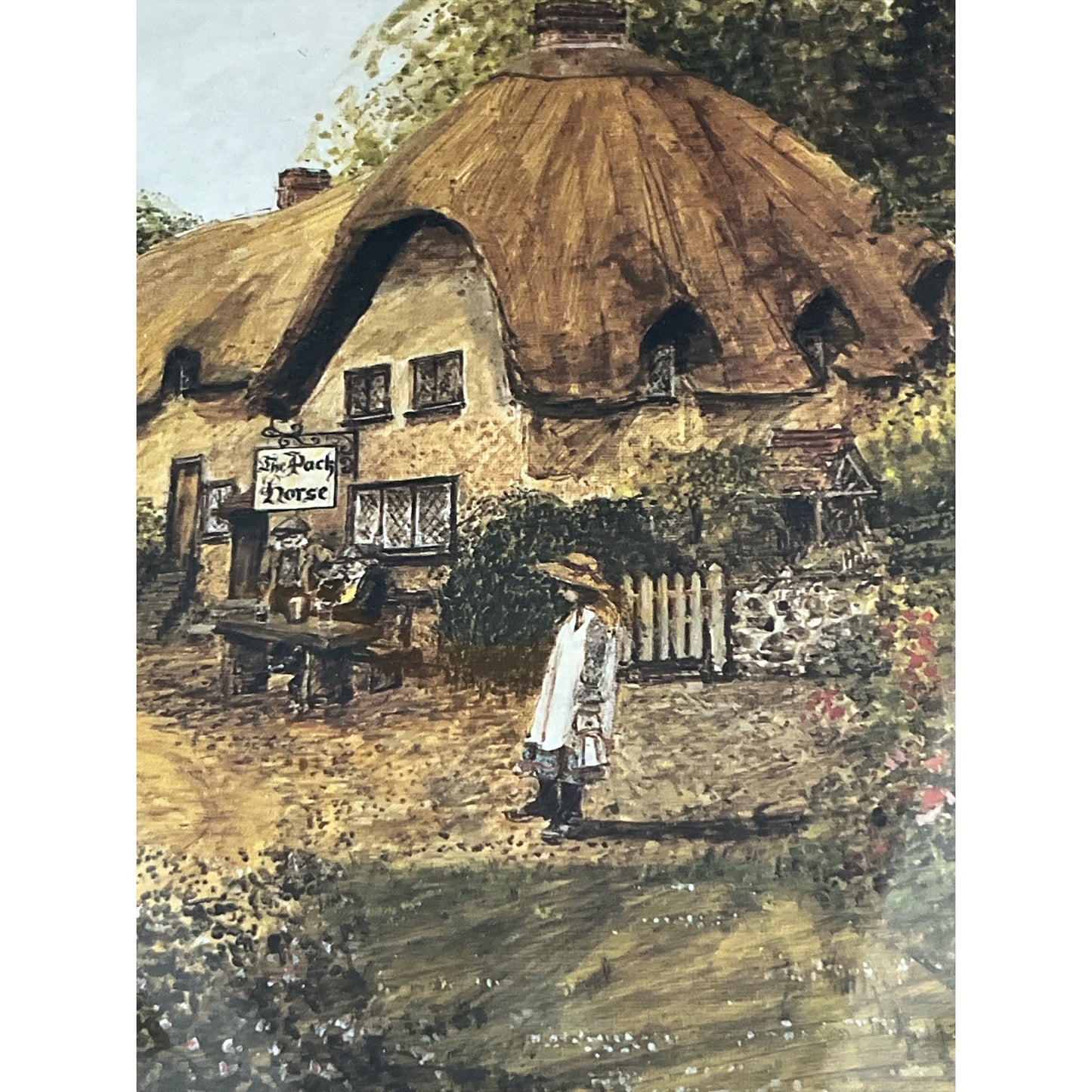Vintage Framed Cottage Scene Print – Signed E. Picton – 8x10