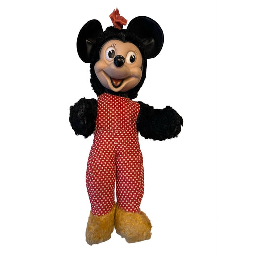 Vintage Minnie Mouse Doll Plush Rubber Face Red Polka Dot Outfit Small
