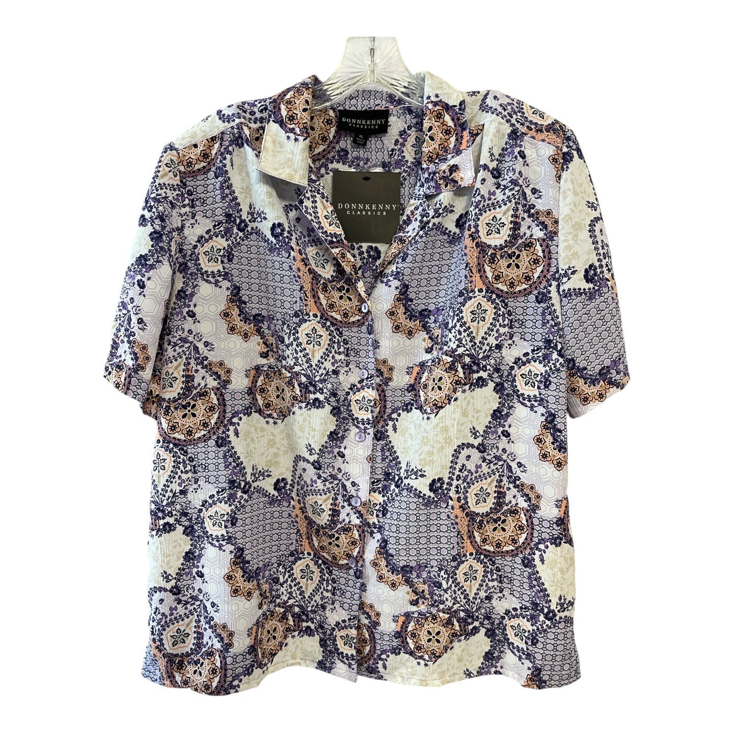 Vtg Donnkenny Classics Women’s Blouse XL – 90s Y2K Button Down Short Sleeve with Shoulder Pads