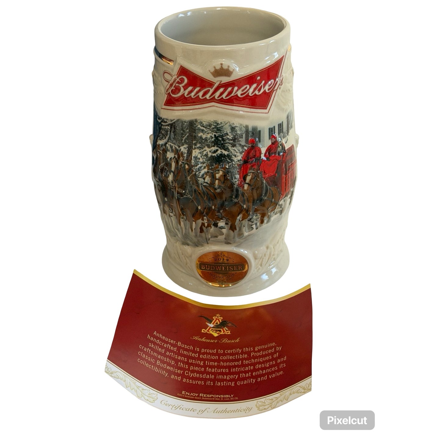 2014 Budweiser Holiday Stein Clydesdales Beer Mug w Box COA Anheuser Busch