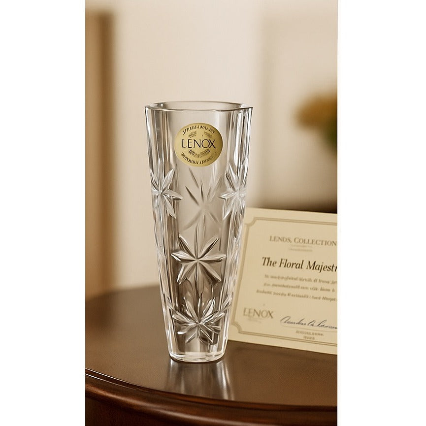 VTG Lenox Floral Majesty Full Lead Crystal Vase w/Certificate Czech Republic