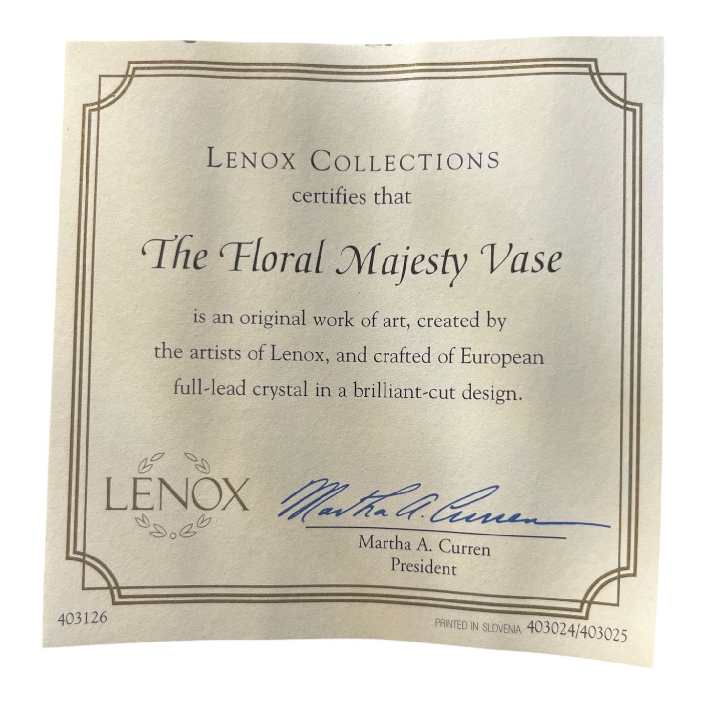 VTG Lenox Floral Majesty Full Lead Crystal Vase w/Certificate Czech Republic