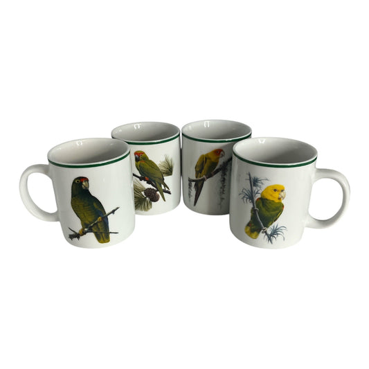 Set of 4 National Wildlife Federation Parrot Mugs – Colorful Tropical Birds – 4 x 3.5” – Unused – c. 2000s