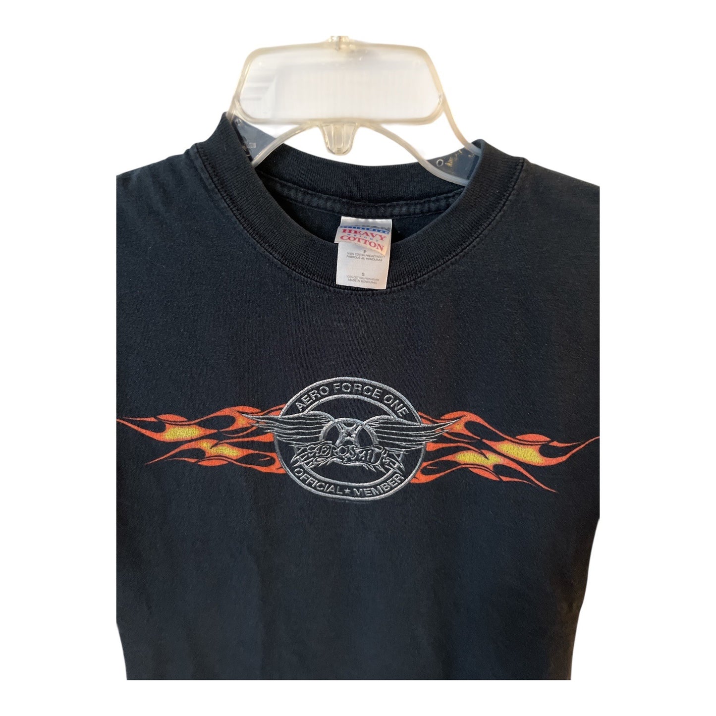 Vintage Aerosmith Aero Force One T-Shirt Adult Small Black Flames Band Tee Gildan
