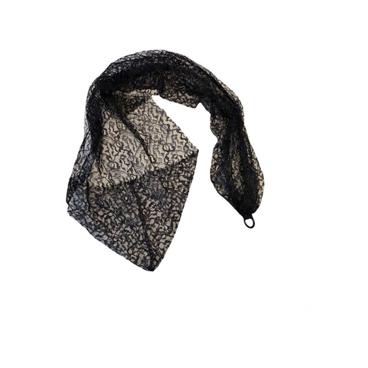 Vintage Black Lace Mantilla Chapel Veil Scarf Head Covering Sheer Floral Lace 45x17