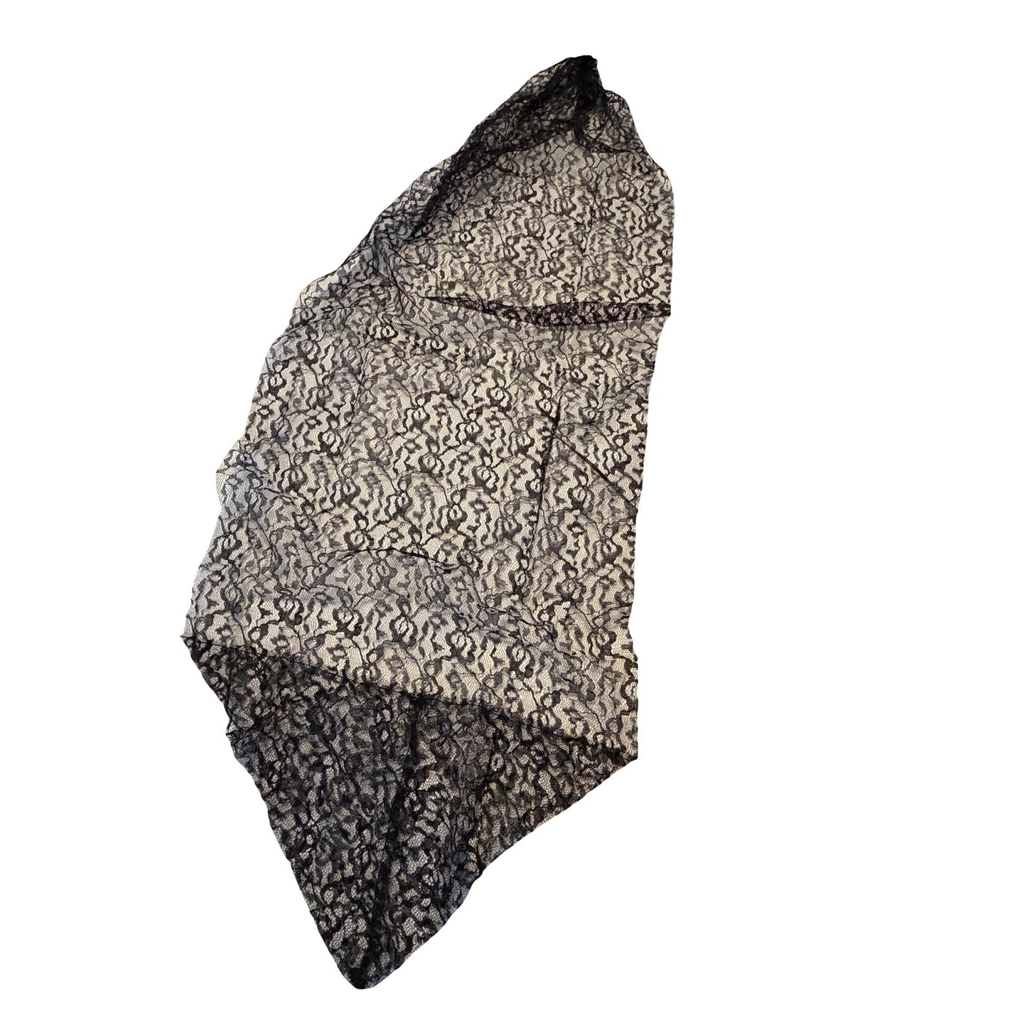 Vintage Black Lace Mantilla Chapel Veil Scarf Head Covering Sheer Floral Lace 45x17