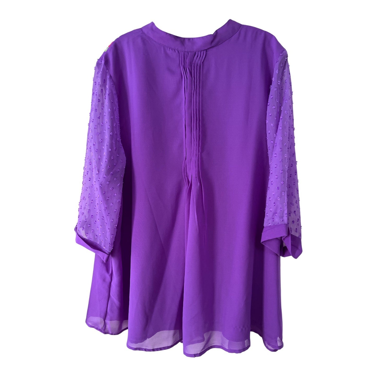 Denim 24/7 Women’s 24W Purple Tunic Blouse – Embroidered Yoke, Sheer Sleeves, Boho Style