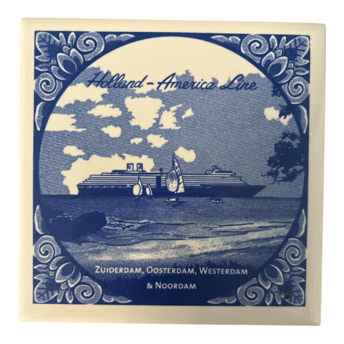 Holland America Line Delft Blue Tile Royal Goedewaagen Cruise Ship Coaster w COA