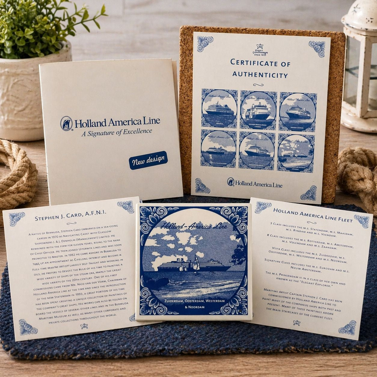 Holland America Line Delft Blue Tile Royal Goedewaagen Cruise Ship Coaster w COA