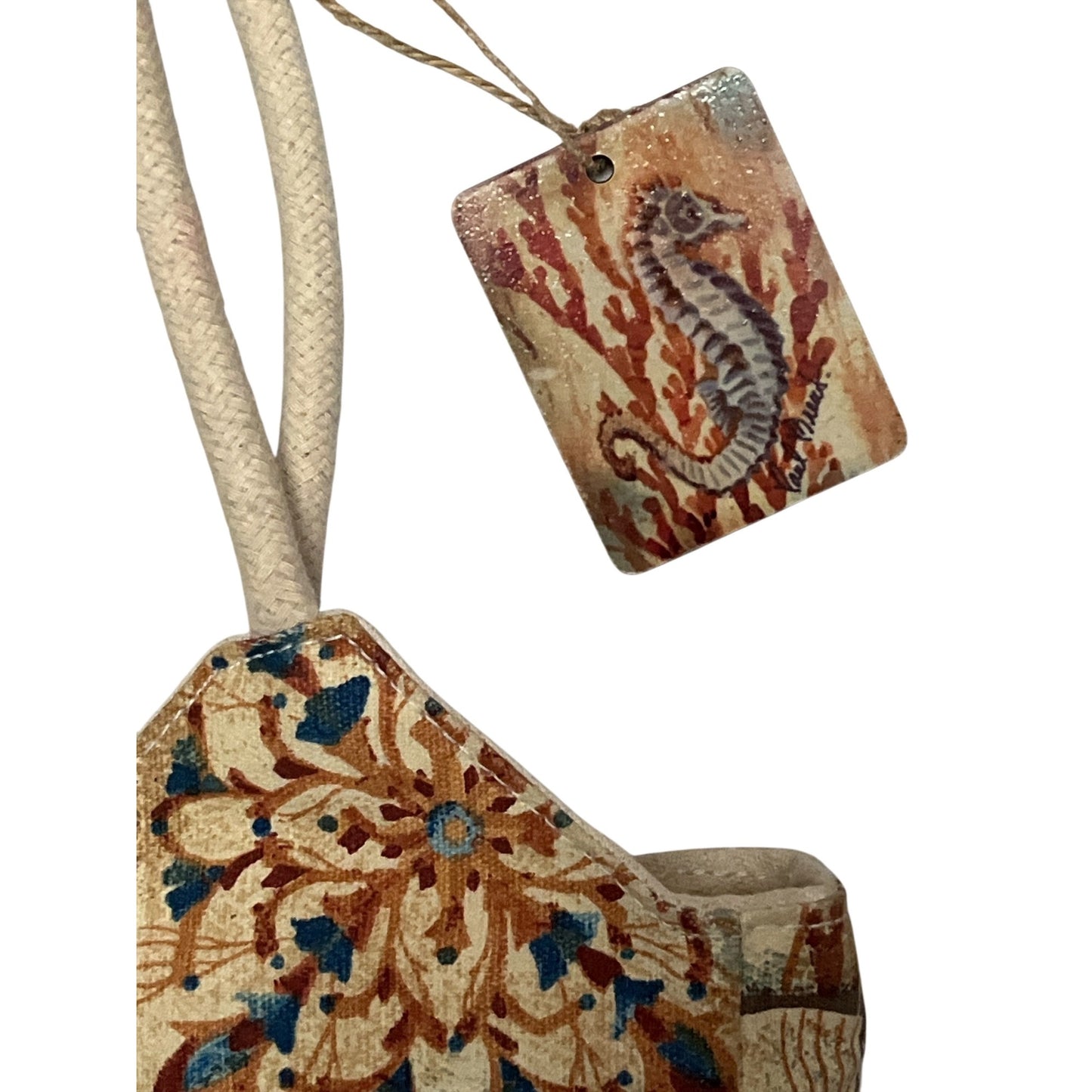 Paul Brent Early 2000s Vintage Coastal Patchwork Tote Bag Seahorse Starfish