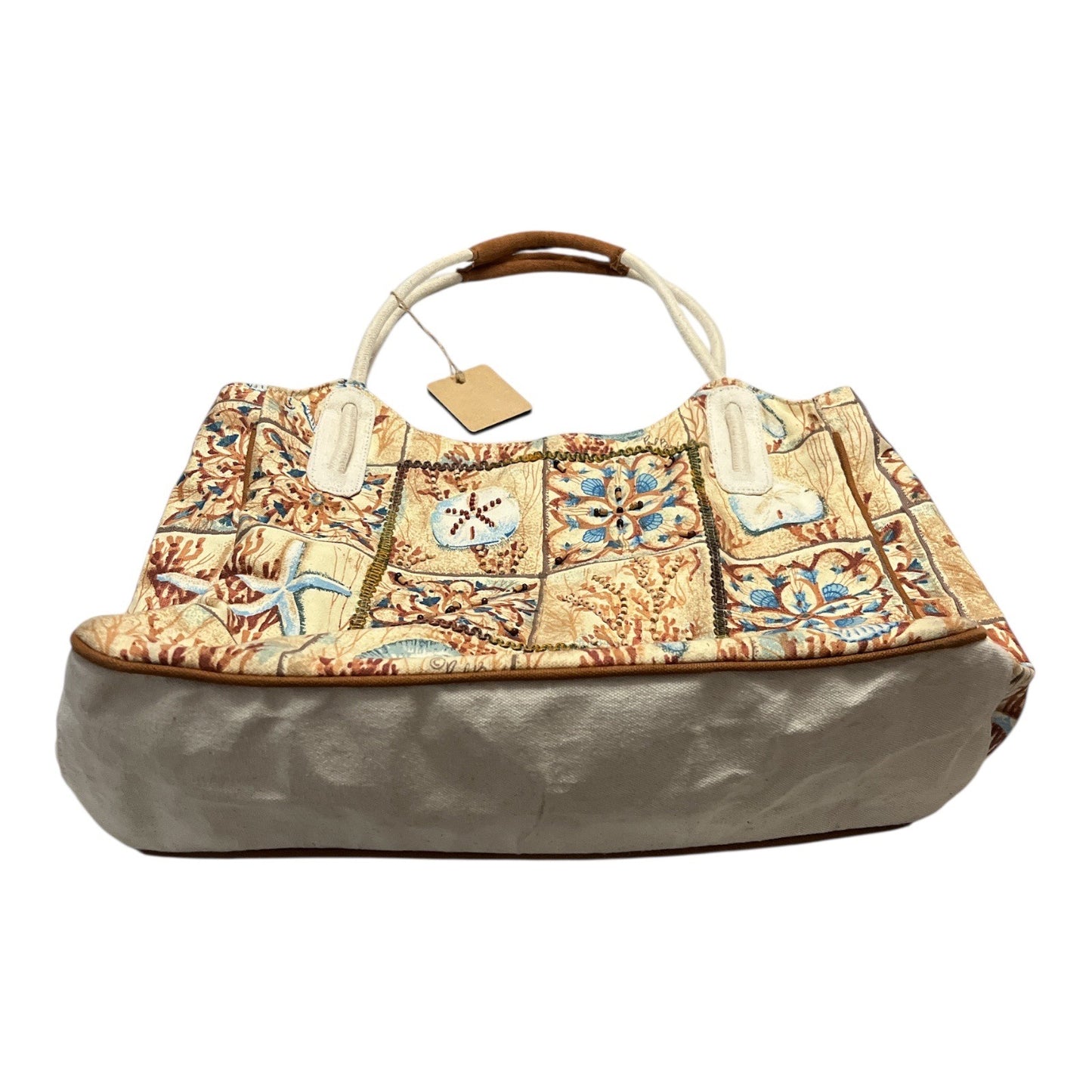 Paul Brent Early 2000s Vintage Coastal Patchwork Tote Bag Seahorse Starfish