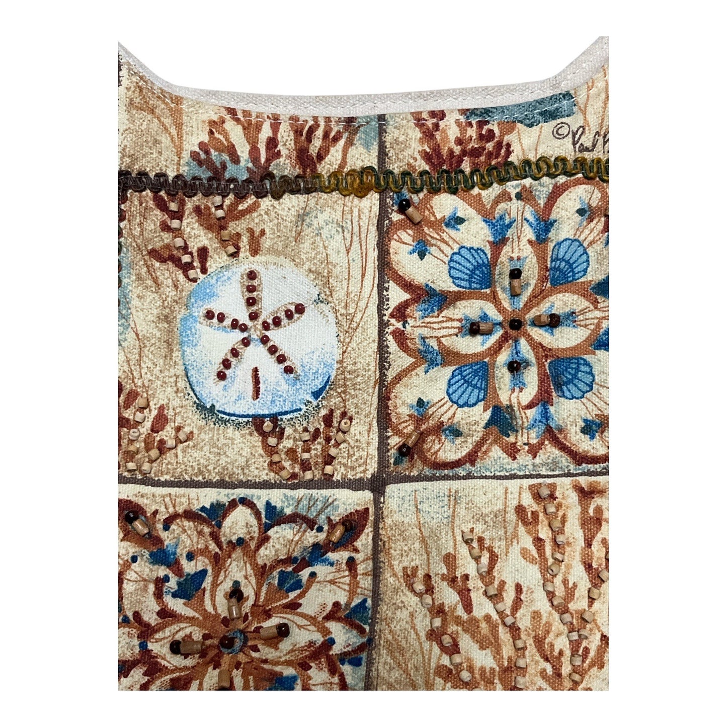 Paul Brent Early 2000s Vintage Coastal Patchwork Tote Bag Seahorse Starfish