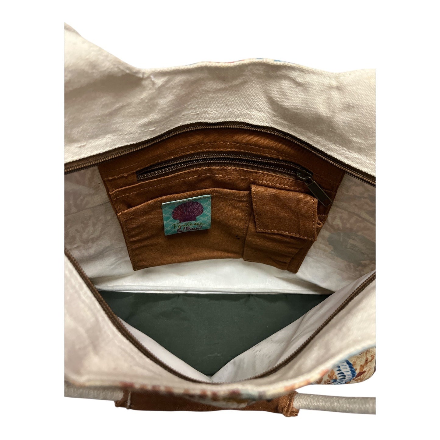 Paul Brent Early 2000s Vintage Coastal Patchwork Tote Bag Seahorse Starfish