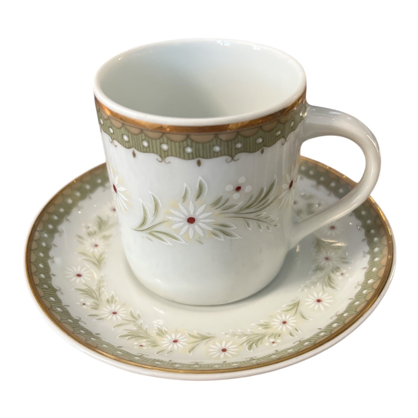 Vintage Leart Brazil Demitasse Cup and Saucer Set Green Gold Floral Espresso Tea Set