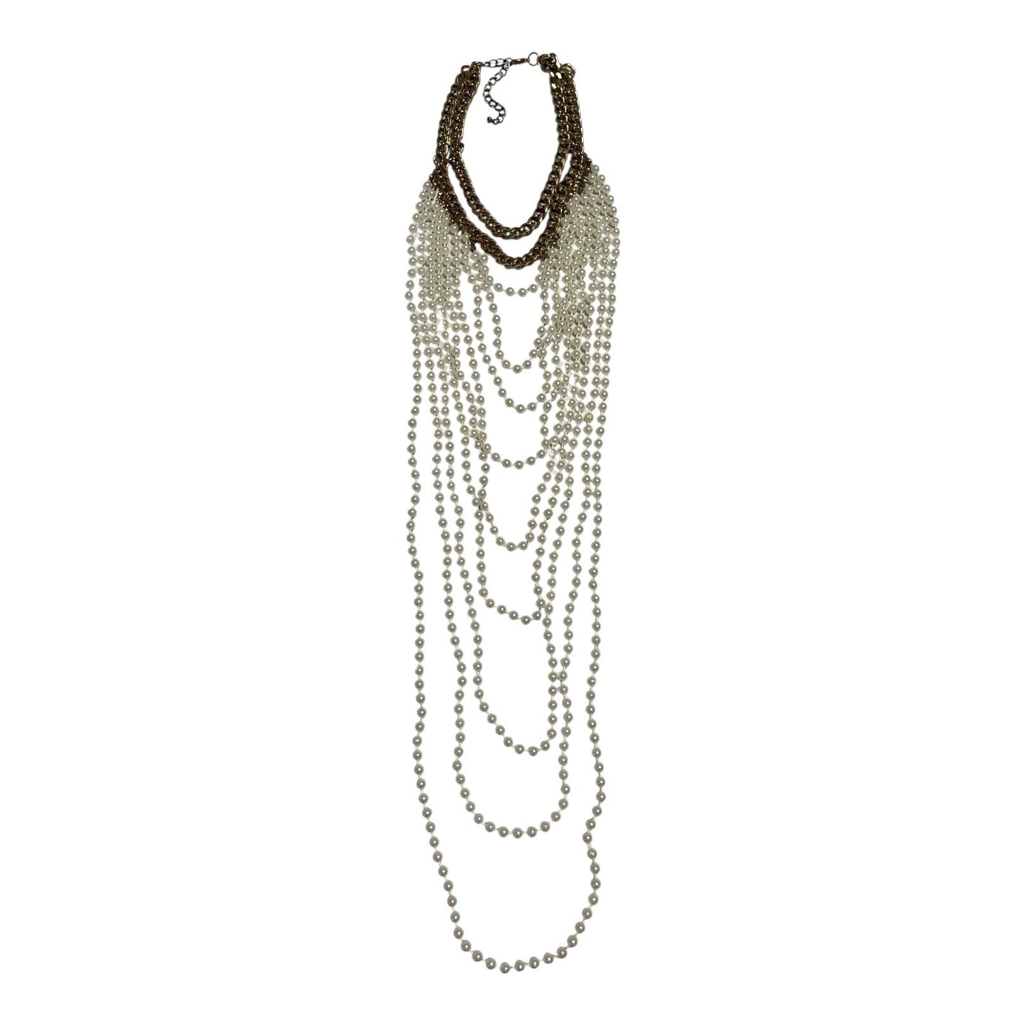 Vintage-Inspired Gold Tone Multi-Strand Pearl Statement Necklace – 23”