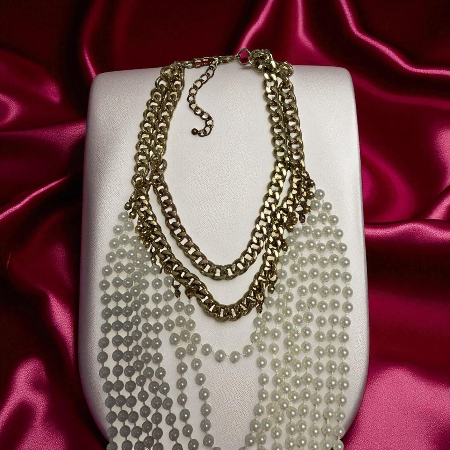 Vintage-Inspired Gold Tone Multi-Strand Pearl Statement Necklace – 23”
