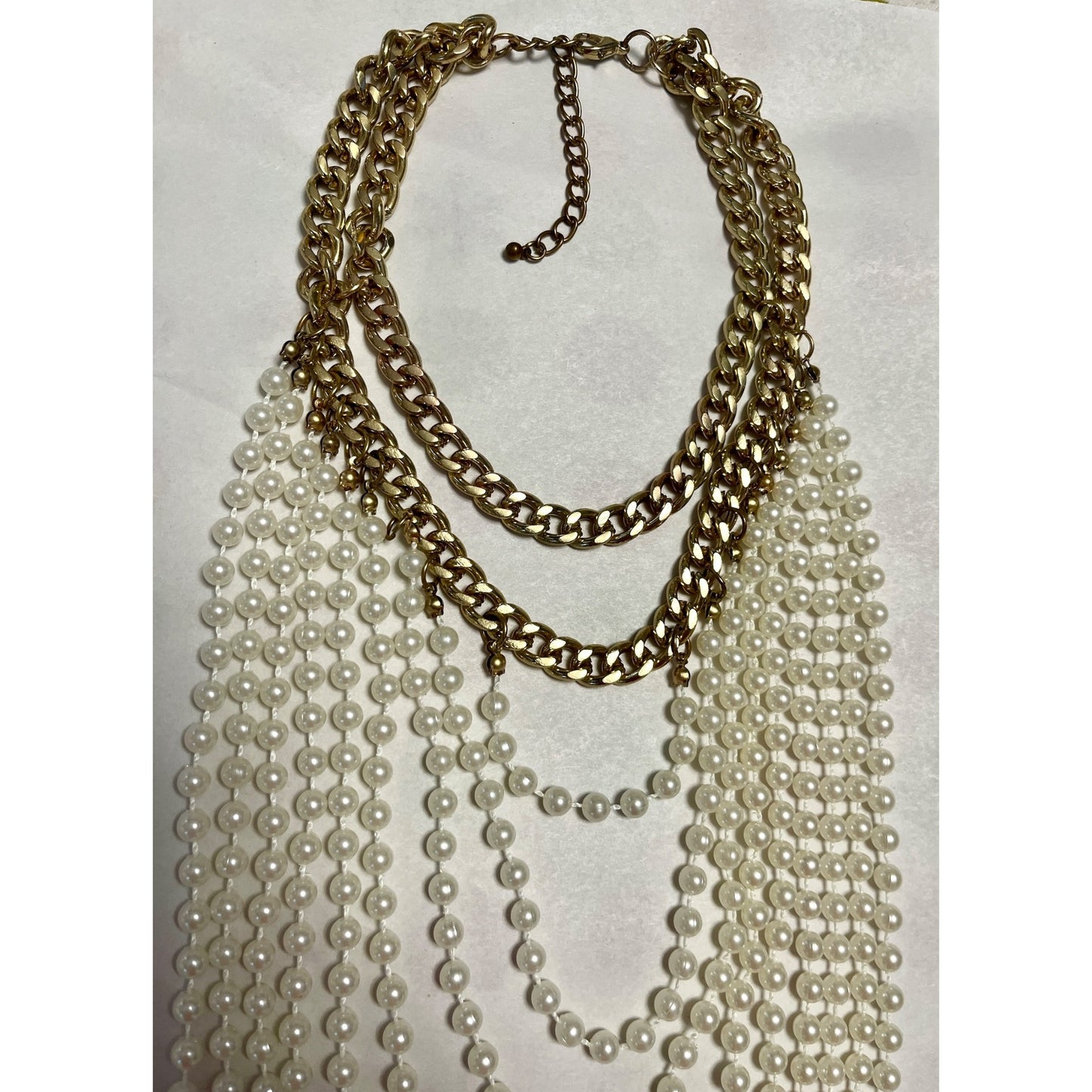 Vintage-Inspired Gold Tone Multi-Strand Pearl Statement Necklace – 23”