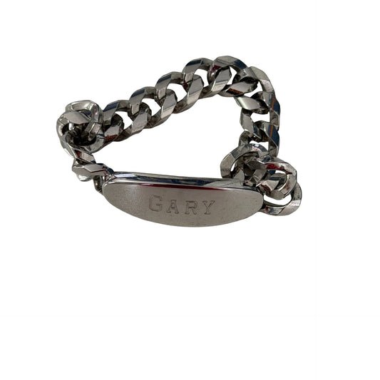 Vintage Speidel GARY Men's ID Bracelet Rhodium Electroplate 8 Inch Curb Chain