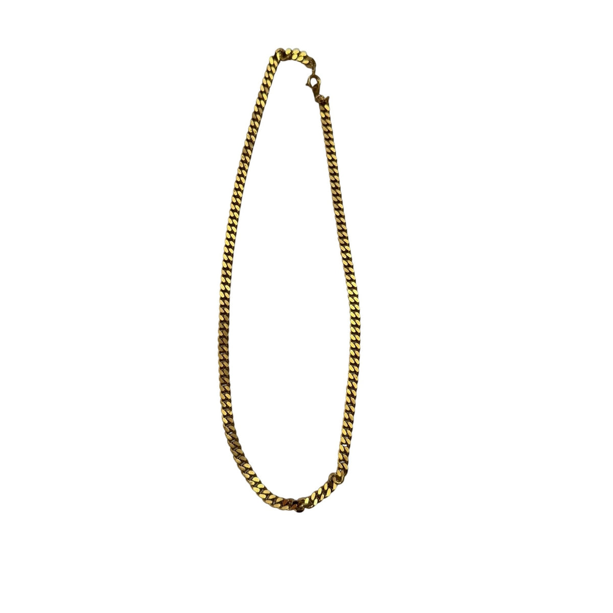 Vintage Korea Gold Tone Flat Curb Chain Necklace 15 Inch Choker Collar