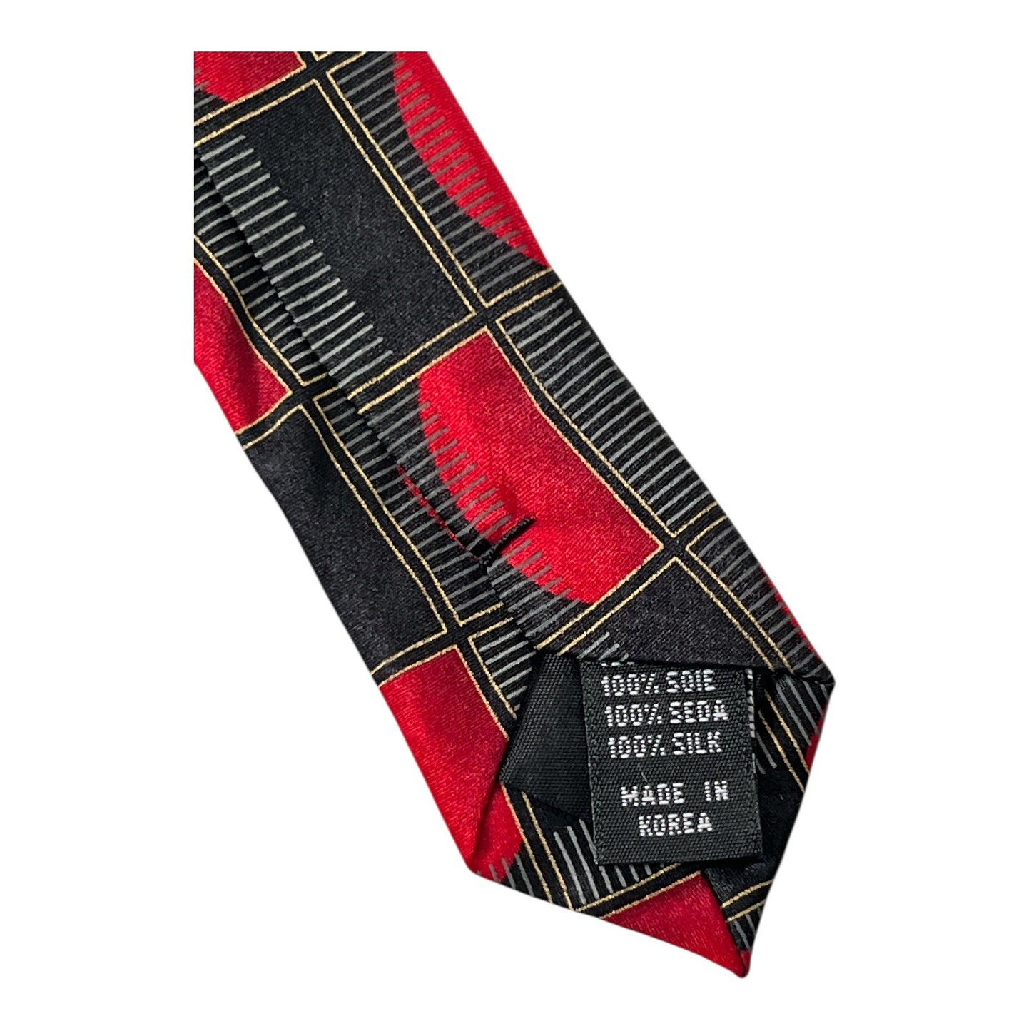 Bergamo New York Hand Made Silk Tie Red Black Geometric Pattern 57” x 4”