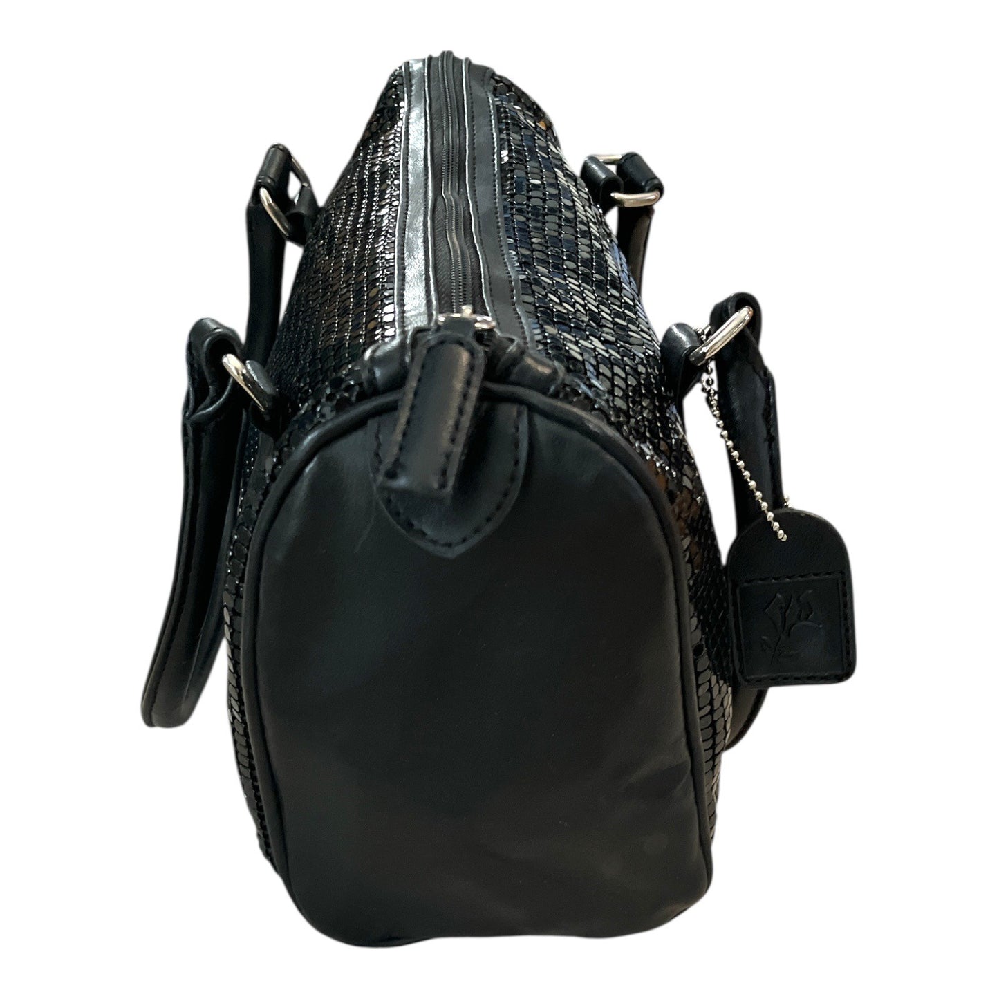 Lancome Black Metallic Mesh Satchel Bag – “Designed Exclusively for Lancome” – Glossy Faux Leather Trim