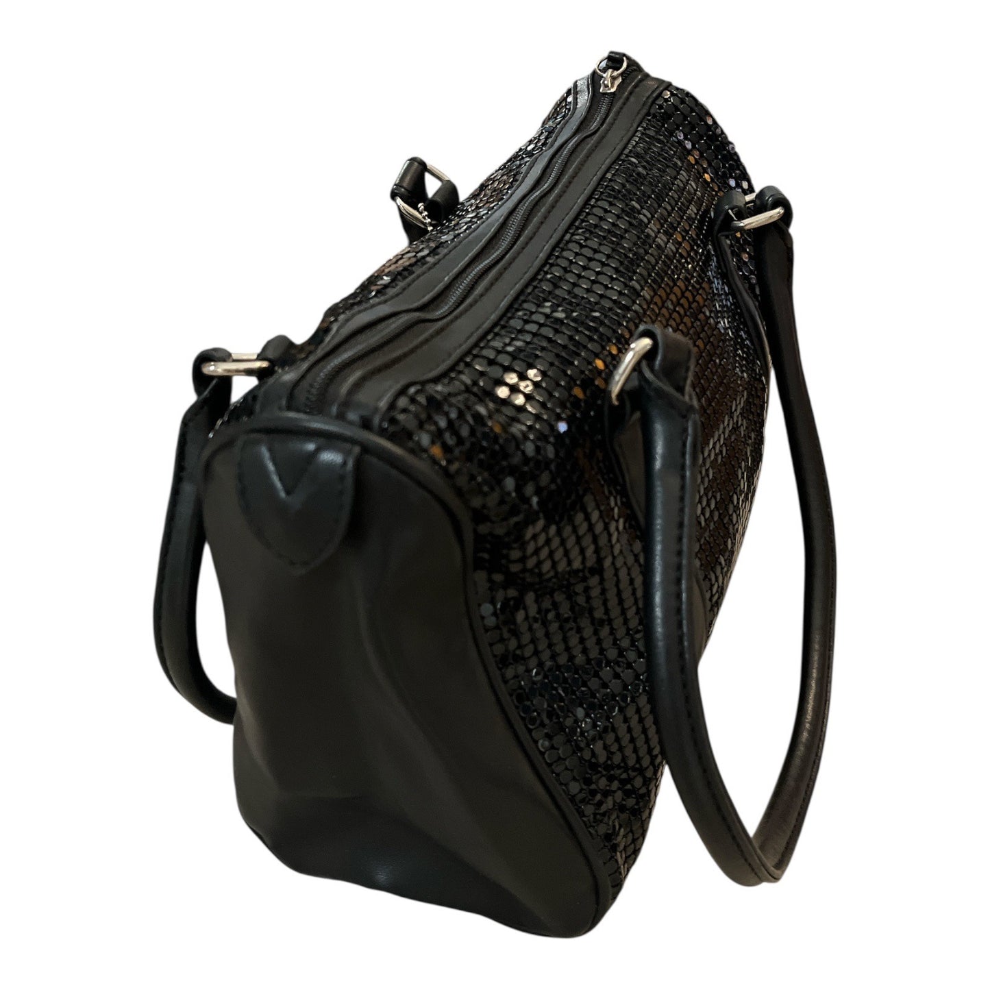 Lancome Black Metallic Mesh Satchel Bag – “Designed Exclusively for Lancome” – Glossy Faux Leather Trim
