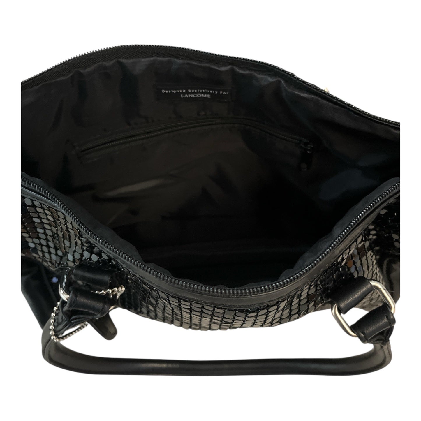 Lancome Black Metallic Mesh Satchel Bag – “Designed Exclusively for Lancome” – Glossy Faux Leather Trim