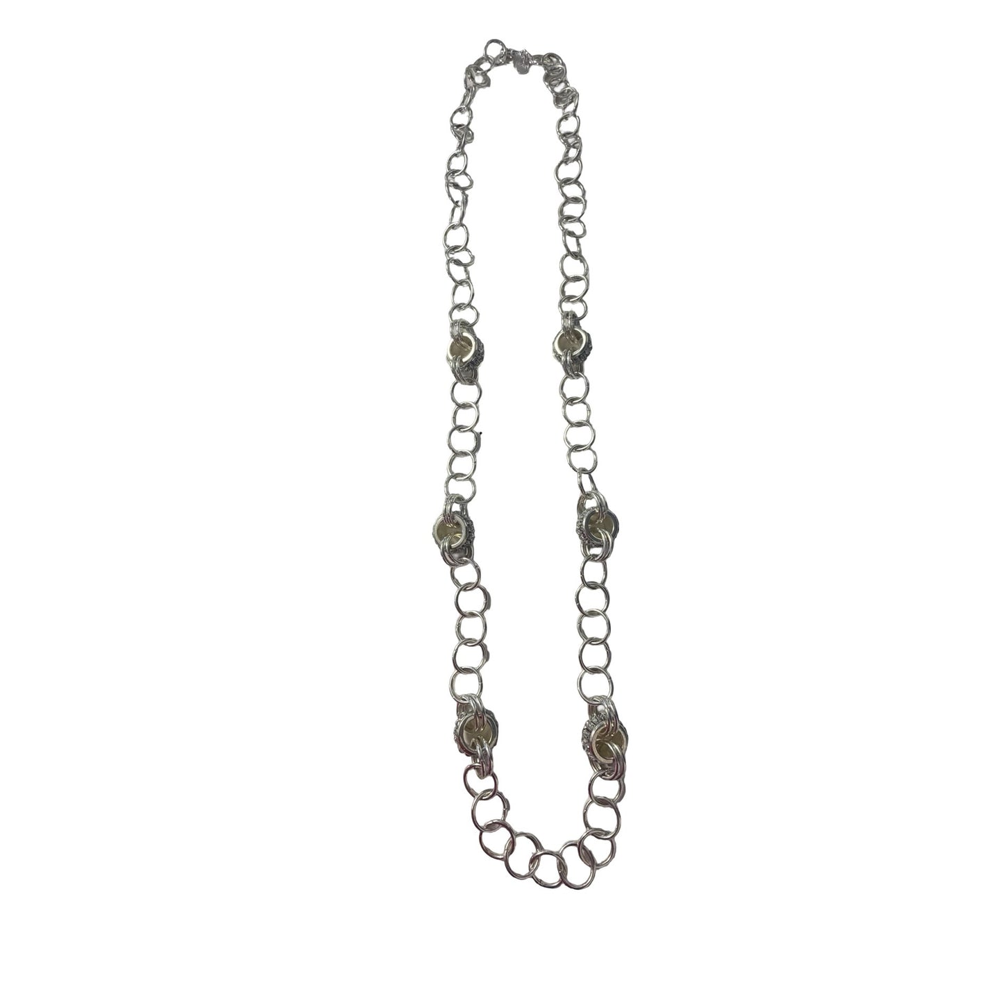 Alfani Silver Tone Chain Necklace Crystal Station Links 36 Inch